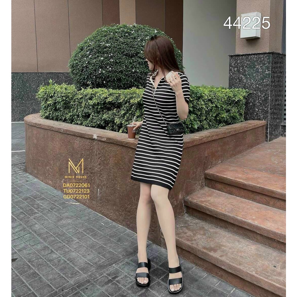 [8.8 Sales Freeship] Đầm polo nữ, váy dáng suông kẻ sọc ngang tay ngắn cổ bẻ khóa kéo basic đơn giản năng động, cá tính