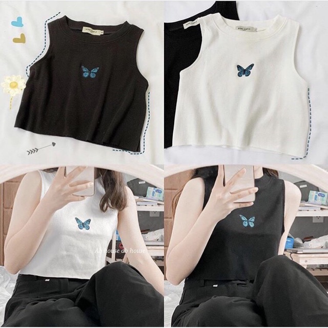 [GIÁ SỐC ÁO BA LỖ BUTTERFLY THÊU HOT HIT (Áo ba lỗ nữ croptop)