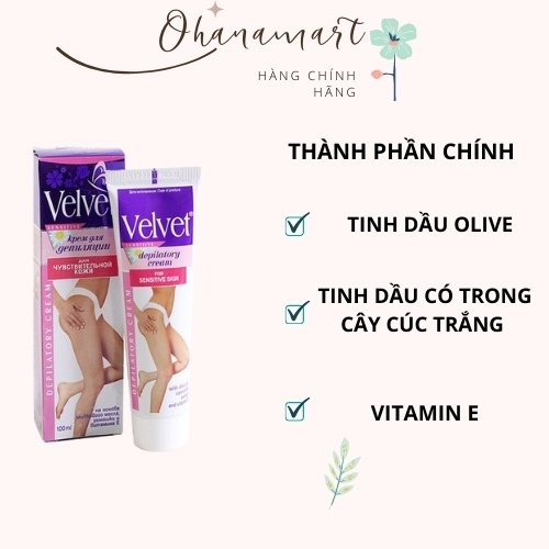 Kem tẩy lông Velvet  chính hãng Nga _ dùng để tẩy lông nách, lông tay, lông chân hiệu quả tuýp 100ml