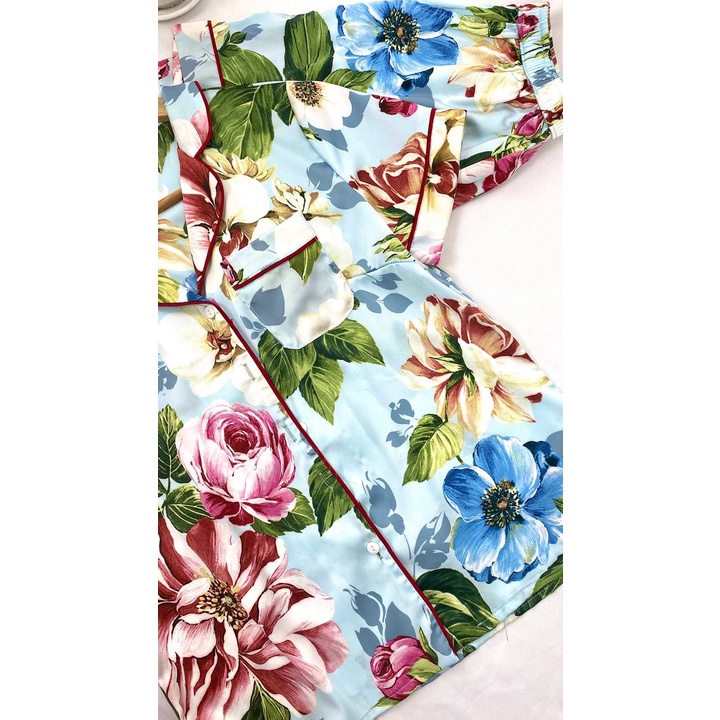 Bộ Quần Áo Pijama Lụa Nhật Cao Cấp JAPAN SILK Tay Ngắn Quần Cộc Họa Tiết Tranh Vẽ Hoa Mùa Hè BC065