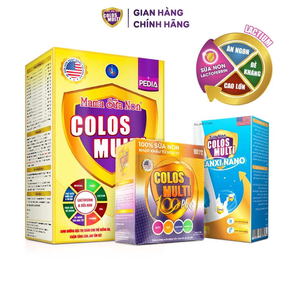 Combo toàn diện Colosmulti Pedia 352g, Colosmulti 100 Plus 135g và Colosmulti Canxi Nano 60g