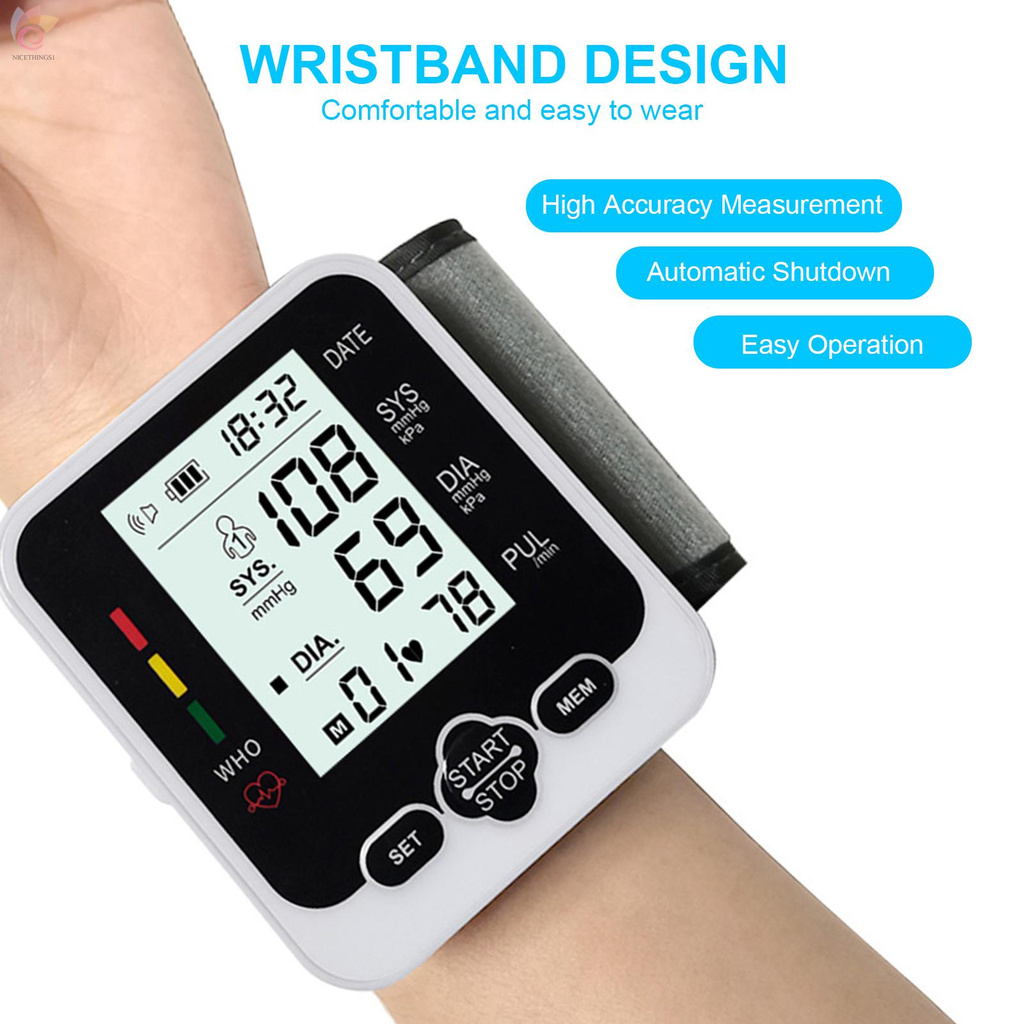 ET Electronic Blood-Pressure Monitor Home Use Wrist Type Sphygmomanometer Digital LCD Blood-Pressure Measurement Meter with Heart Rate Detection