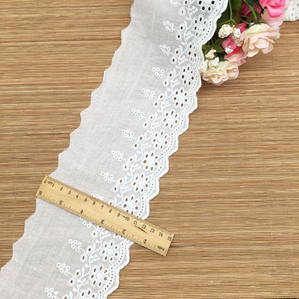 12cm ren lưới vải cotton thêu hoa phụ kiện may mặc nơ bờm handmade