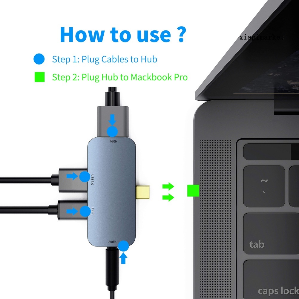 LOP_4-in-1 Type-C USB-C to 4K HDMI-compatible 60W PD USB 3.0 3.5mm AUX Hub Adapter for Laptop