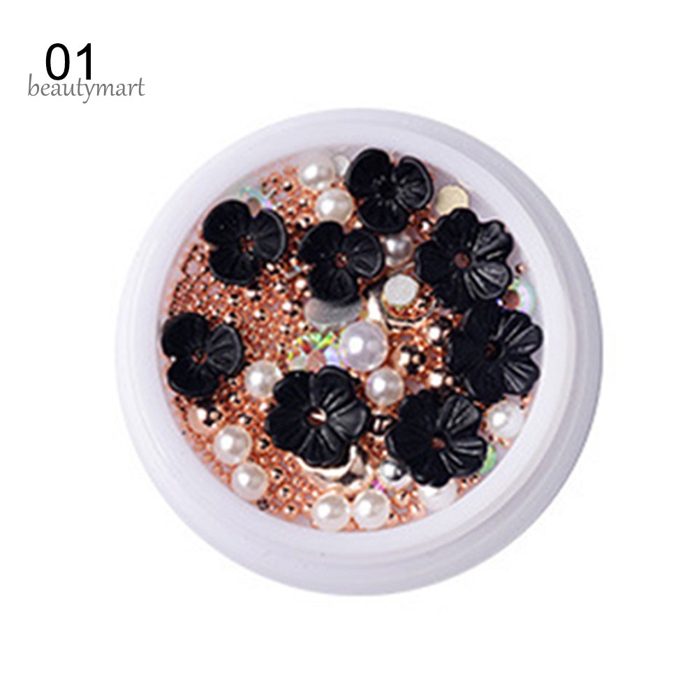 Hộp hoa/hạt hỗn hợp 3D đính trang trí móng tay lấp lánh ZJ