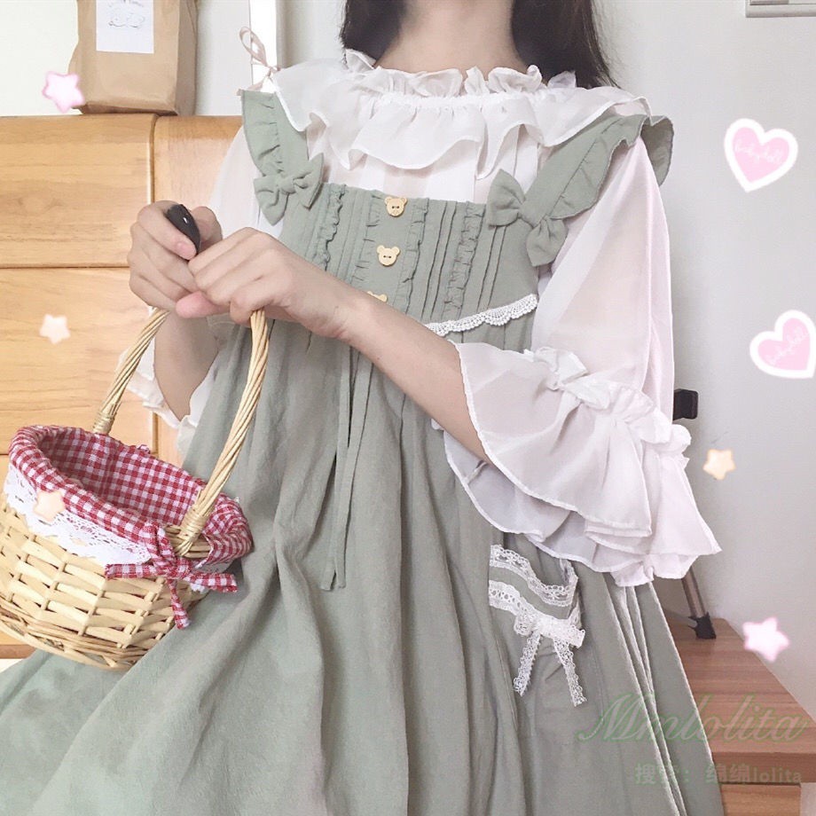 Áo sơ mi voan tay loe dáng rộng xinh xắn theo phong cách lolita