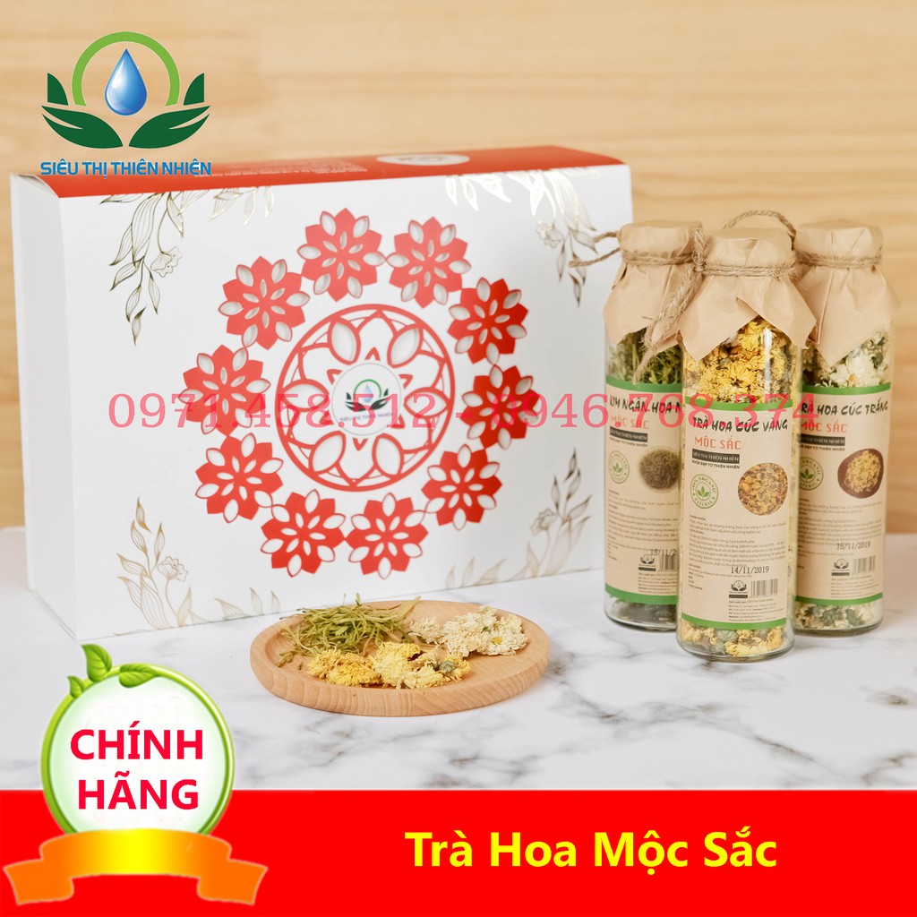 Sét quà tặng trà hoa cao cấp :Trà hoa Cúc Vàng, Cúc Trắng, Kim Ngân Hoa