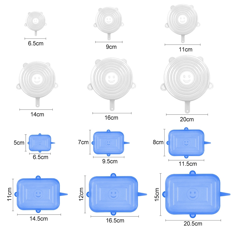 Set 6 Nắp Silicone Bảo Quản Thực Phẩm Tươi Tắn Có thể Sử Dụng Nhiều Lần Tiện Dụng