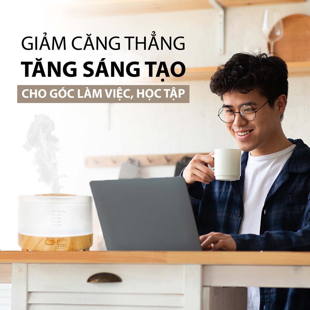 Máy Xông Tinh Dầu Tặng Kèm Điều Khiển Dung Tích 550ml Máy Tự Ngắt Khi Hết Nước Bù Ẩm Phòng Điều Hòa