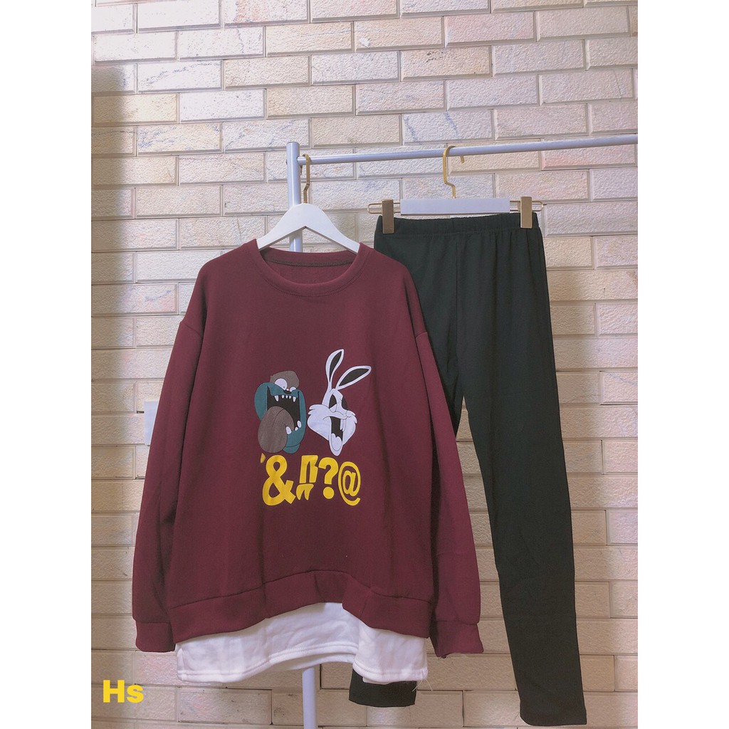 Bộ Áo Nỉ In Thỏ và Quần Legging Đen -HươngSu-(PVN873)