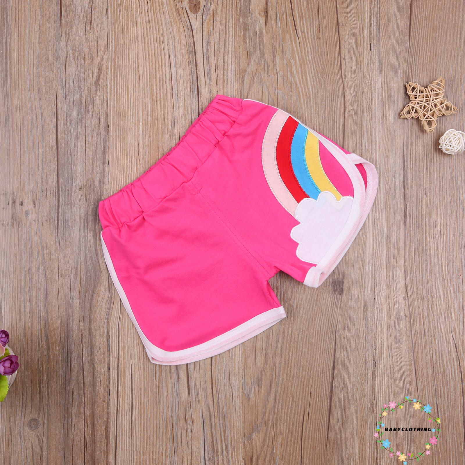 Quần Short Cotton Lưng Cao Màu Cầu Vồng Đáng Yêu Cho Bé