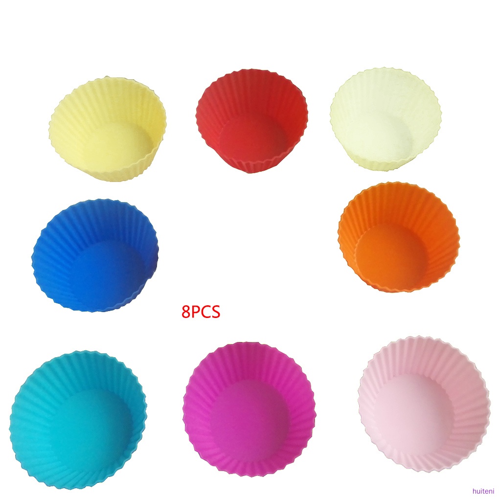 Set 8 Cốc Silicone Làm Bánh Cupcake Nhiều Màu Có Thể Tái Sử Dụng
