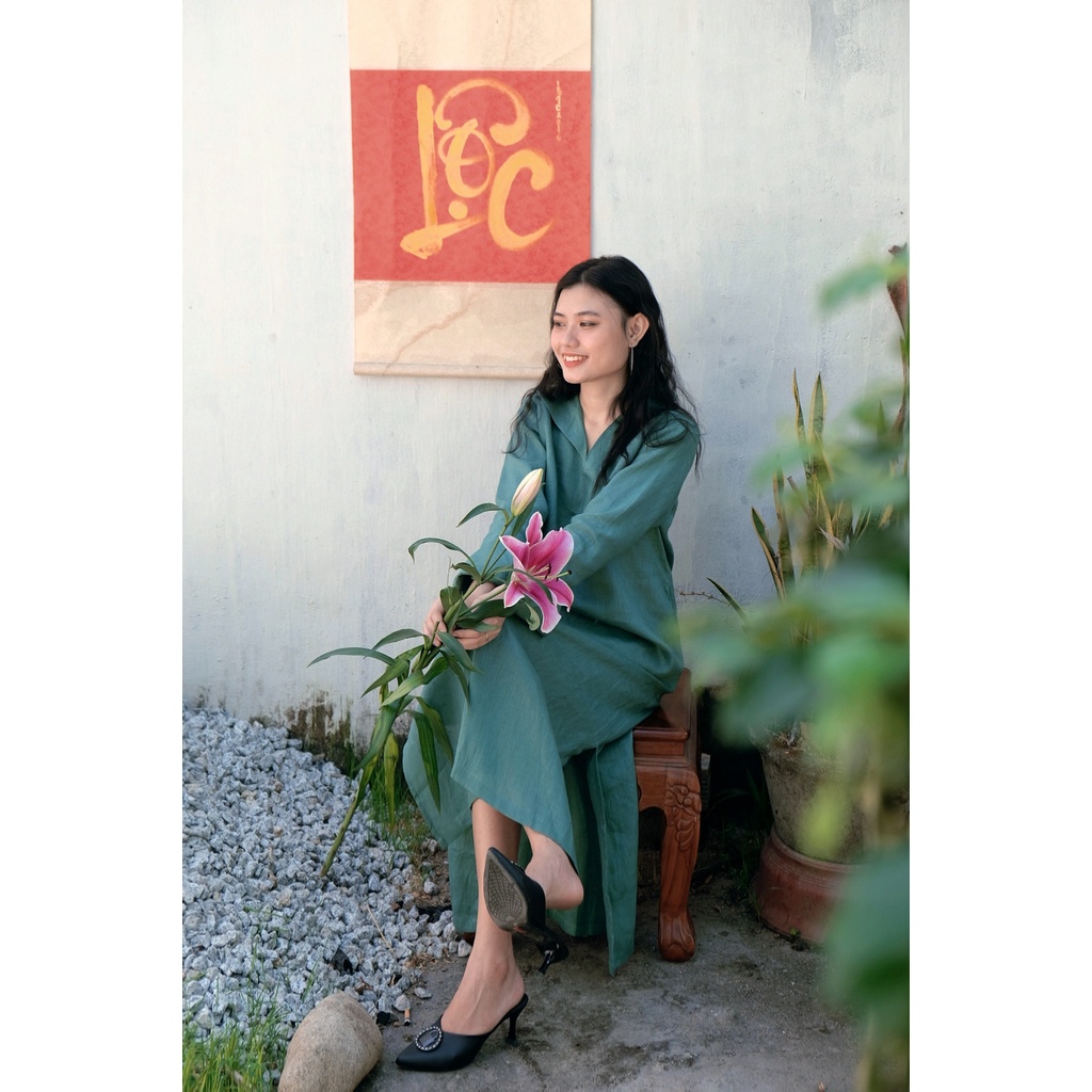 Đầm linen 100% mặc như áo dài cách tân | HOPE DRES | CHAMULINEN