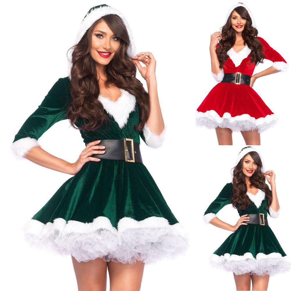 UPSTOPVN Đầm Mini Nữ In Hình Ông Già Noel Thời Trang