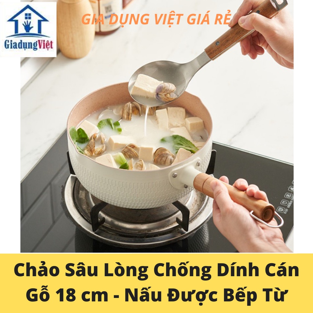 Chảo Chống Dính Sâu Lòng Cán Gỗ Nấu Được Tất Cả Loại Bếp