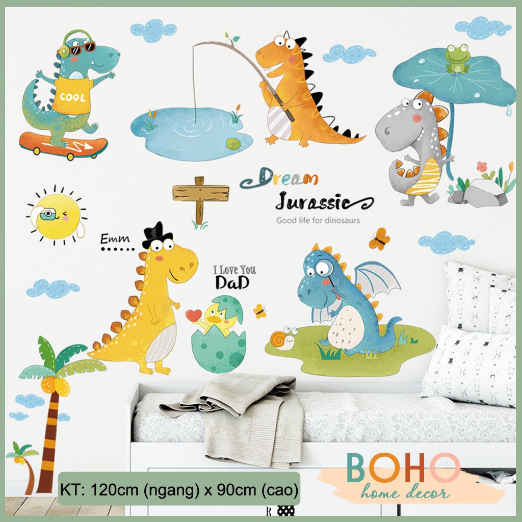 Tranh dán tường cho bé yêu, decal dán tường mẫu Khủng long BH05