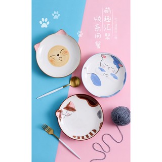 Dĩa mèo tròn nổi vẽ tay