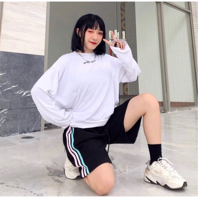 Quần Short Đùi Kẻ 3 Sọc Cầu Vồng, Ống Rộng Unisex Ulzzang