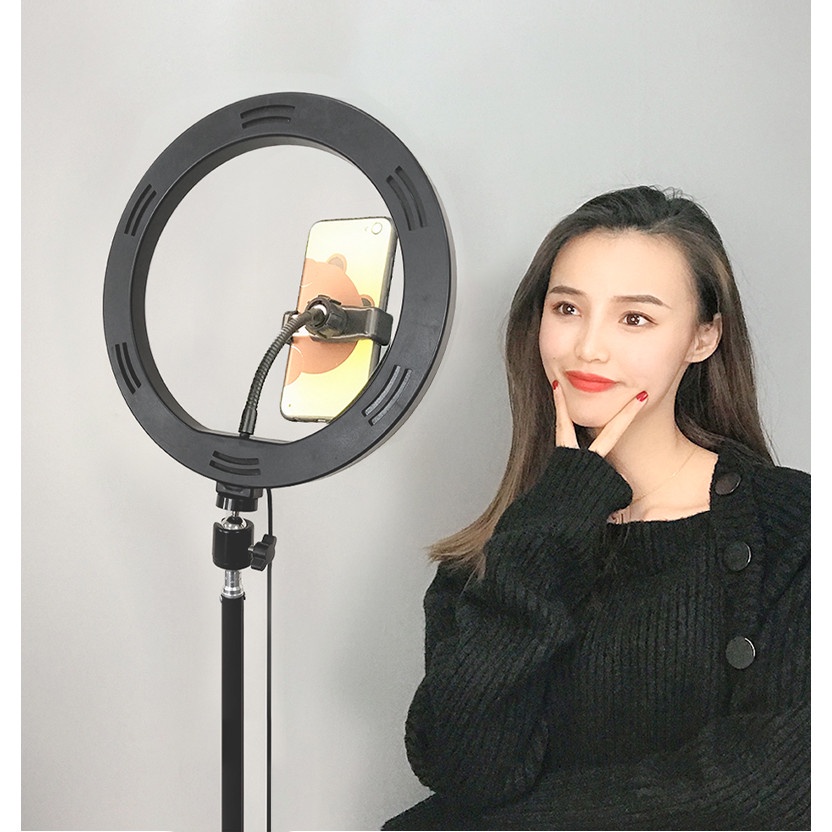 Đèn Livestream 26 30 36 45 54 cm đi kèm Chân đỡ đèn bằng sắt dài 2m1, đèn 3 chế độ màu