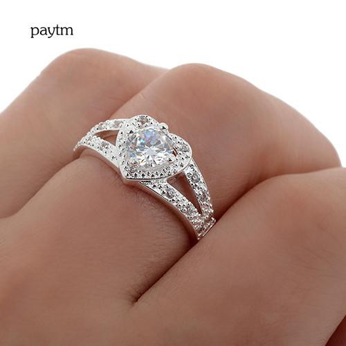 Nhẫn Mạ Bạc Hình Trái Tim Đính Đá Thời Trang Dành Cho Nữ Size US 8