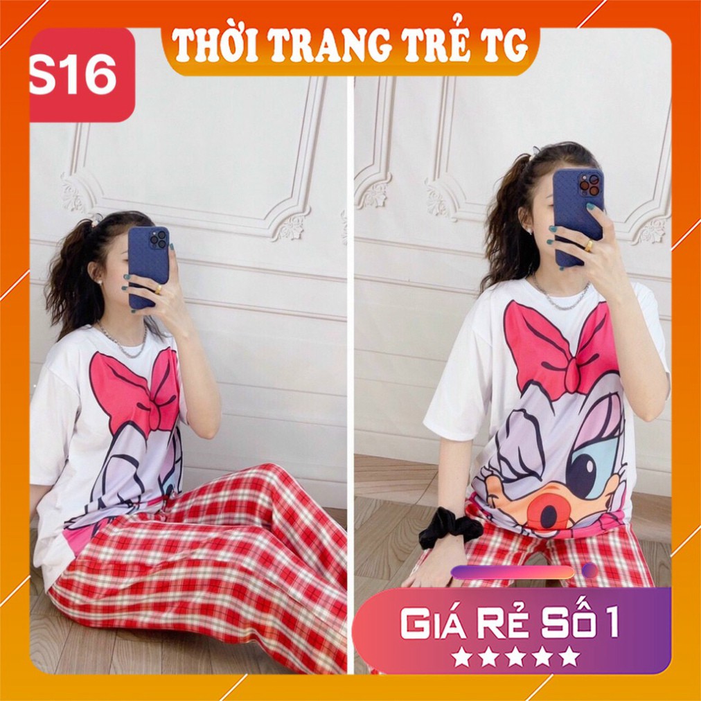 Đồ bộ nữ 💕𝑭𝒓𝒆𝒆𝒔𝒉𝒊𝒑💕 Set Đồ Bộ Quần Sọc Caro Ống Rộng S10 Hình Doraemon  Freesize Form Rộng Cực Thoáng Mát