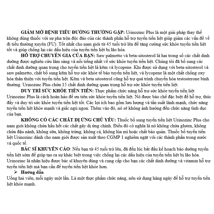 [DATE 2/2024] URINOZINC Prostate Health Complex PLUS 75 VIÊN