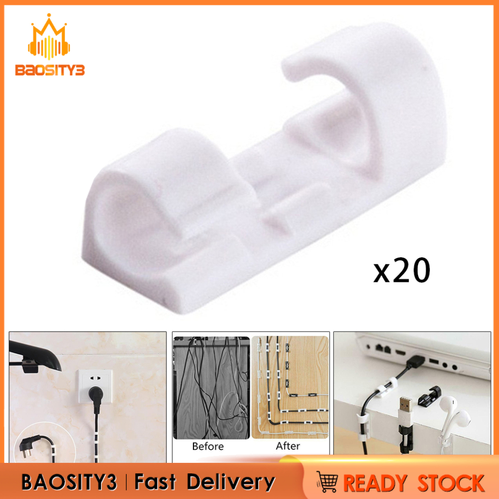 [baosity3]20pcs Wire Cable Cord Clips Clamp Wall Tidy Organizer Holder Adhesive Black