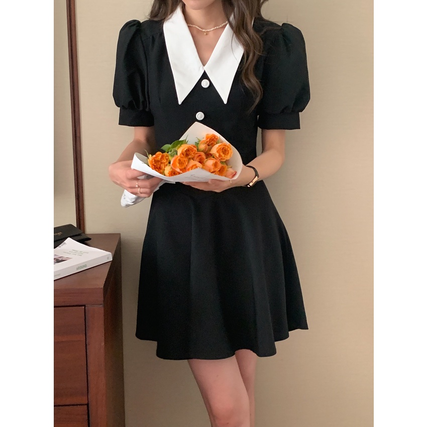 Đầm Ôm Dáng Ngắn Tay Cổ Bẻ Màu Sắc Tương Phản Thời Trang 49956