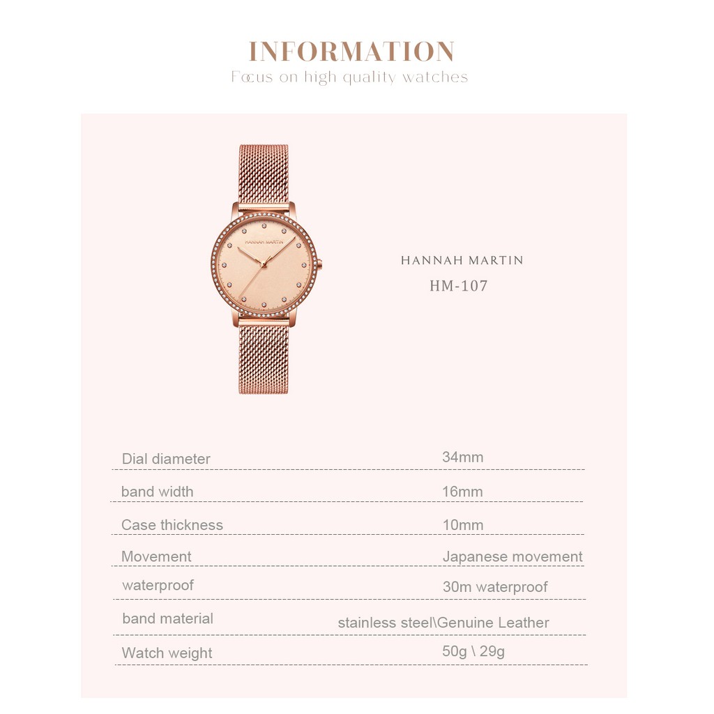 Đồng hồ nữ Hannah Martin chính hãng - DÂY DA cao cấp - model HM-107PH - bảo hành 1 năm | BigBuy360 - bigbuy360.vn