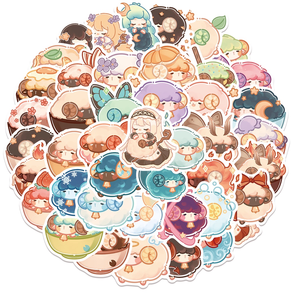 Bộ 50 Miếng Dán Trang Trí Nhiều Màu Sắc Hình Chú Cừu Dễ Thương