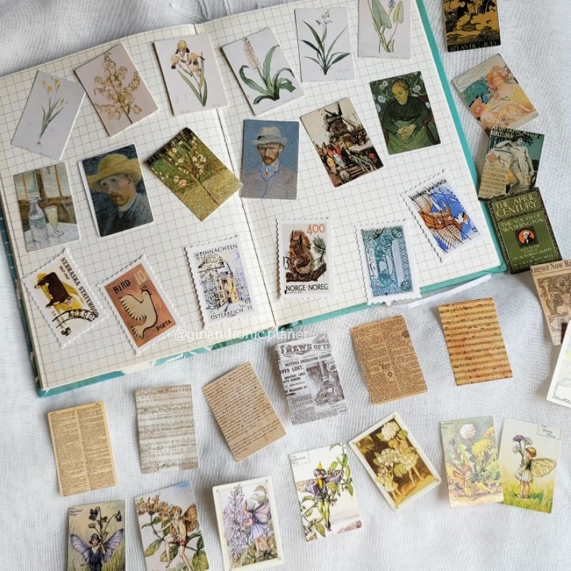 Thẻ trang trí giấy cứng cán bóng chủ đề vintage dùng trang trí bullet journal - ginandtonic