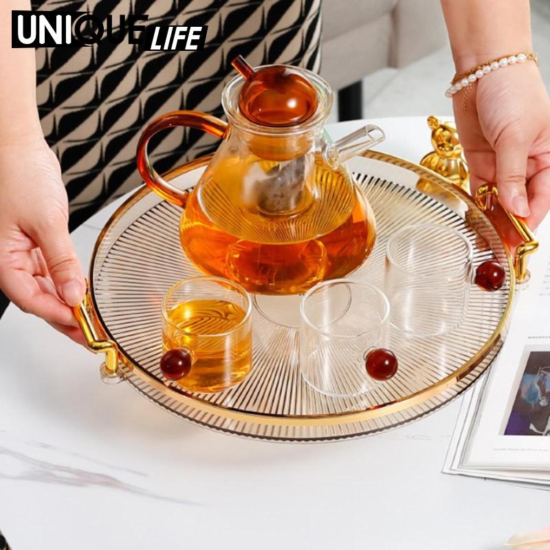 Khay đựng đồ bằng loại hình tròn có tay cầm phong cách thời trang