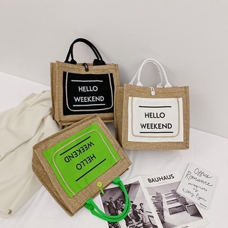 Túi cói vuông hello weekend bản to loại 1