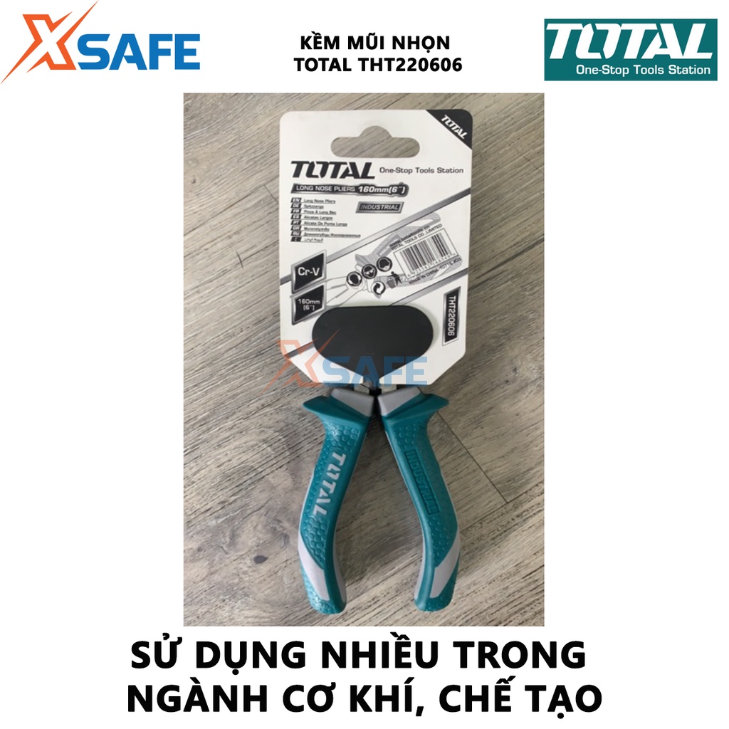 Kìm mũi nhọn mỏ dài TOTAL THT220606 kềm mũi nhọn kích thước 6 inch, chất liệu thép CR-V, đen bóng - Chính hãng [XSAFE]