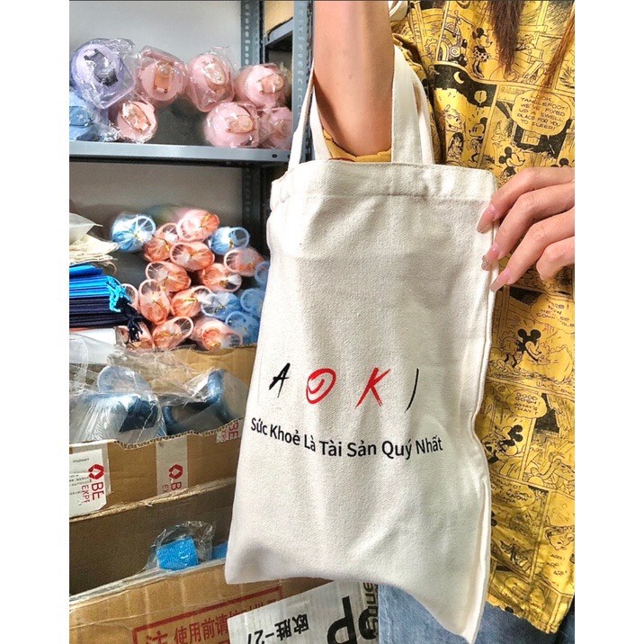 Túi Vải Tote Canvas Bag AOKI Dùng Đựng Bình Nước Hai Lít Tiện Lợi Nhỏ Gọn Dễ Thương Giá Hạt Dẻ