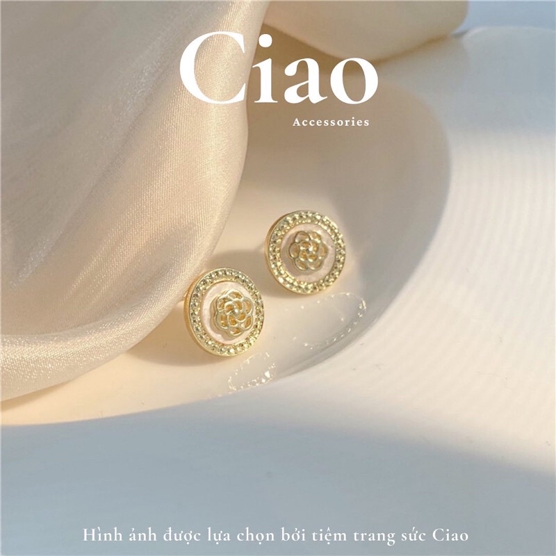 [HỎA TỐC 1H] Khuyên tai/ Bông tai mạ bạc S925 thiết kế hình bản tròn Rosie Retro Ciao