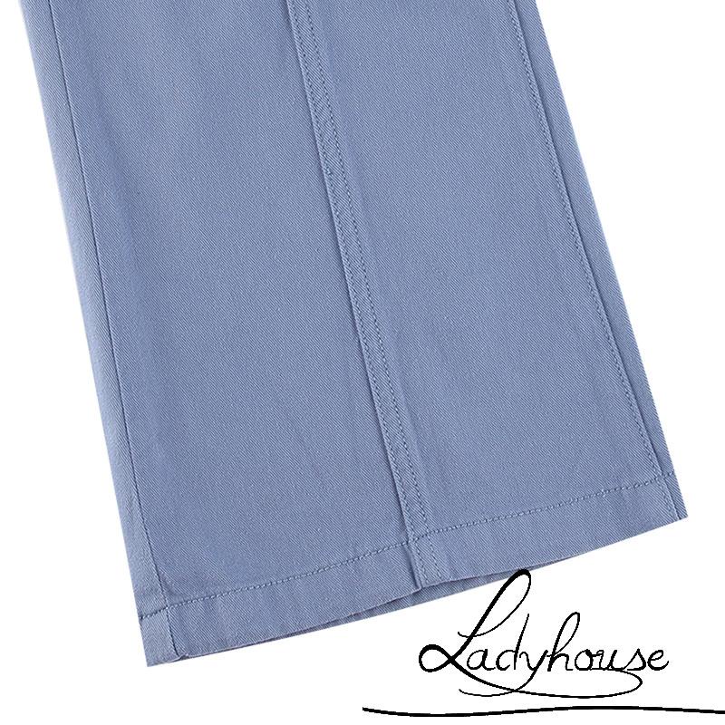 LD-Women´s Straight Leg Pants, Vintage Middle Waist Spring Long Denim Trousers with Pockets