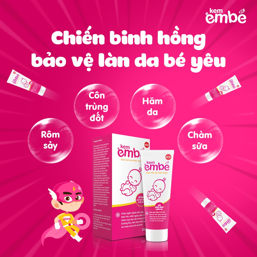 Kem EM BÉ - Kem bôi da cho bé Làm dịu vết mẩn ngứa, rôm sảy, muỗi đốt, côn trùng đốt, Ngăn ngừa thâm sẹo, dưỡng ẩm, chàm