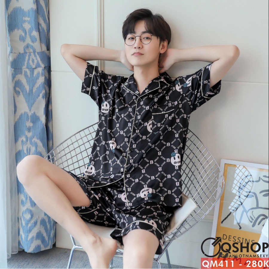 BỘ ĐỒ PIJAMA NAM QUẦN NGẮN, TAY NGẮN QM411