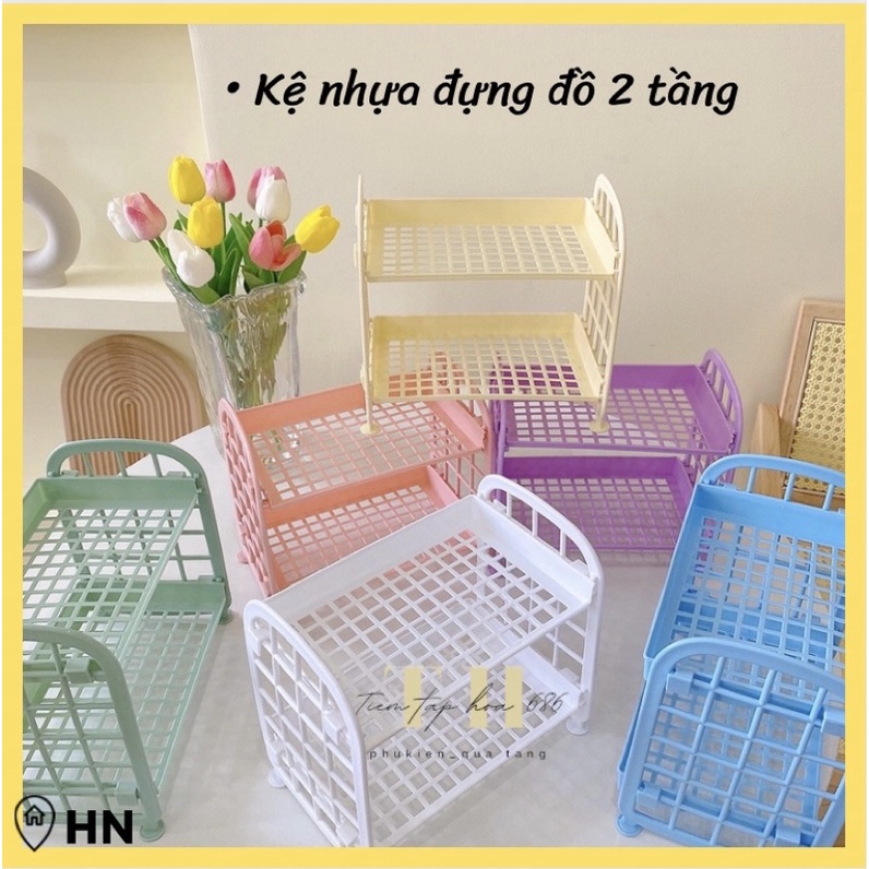 Kệ nhưa mini FREESHIP kệ nhựa 2 tầng để bàn nhiều màu tiện lợi decor đồ văn phòng đa năng PK113