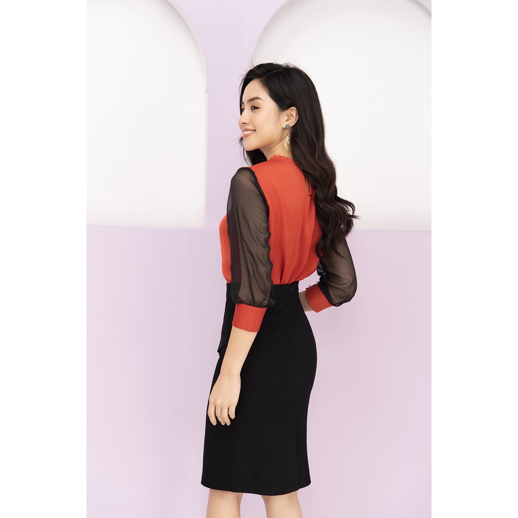 Áo sơ mi nữ công sở LUPERI LFSM1104  cổ đính hạt tay lỡ phối ren trẻ trung, hiện đại, dễ mix đồ