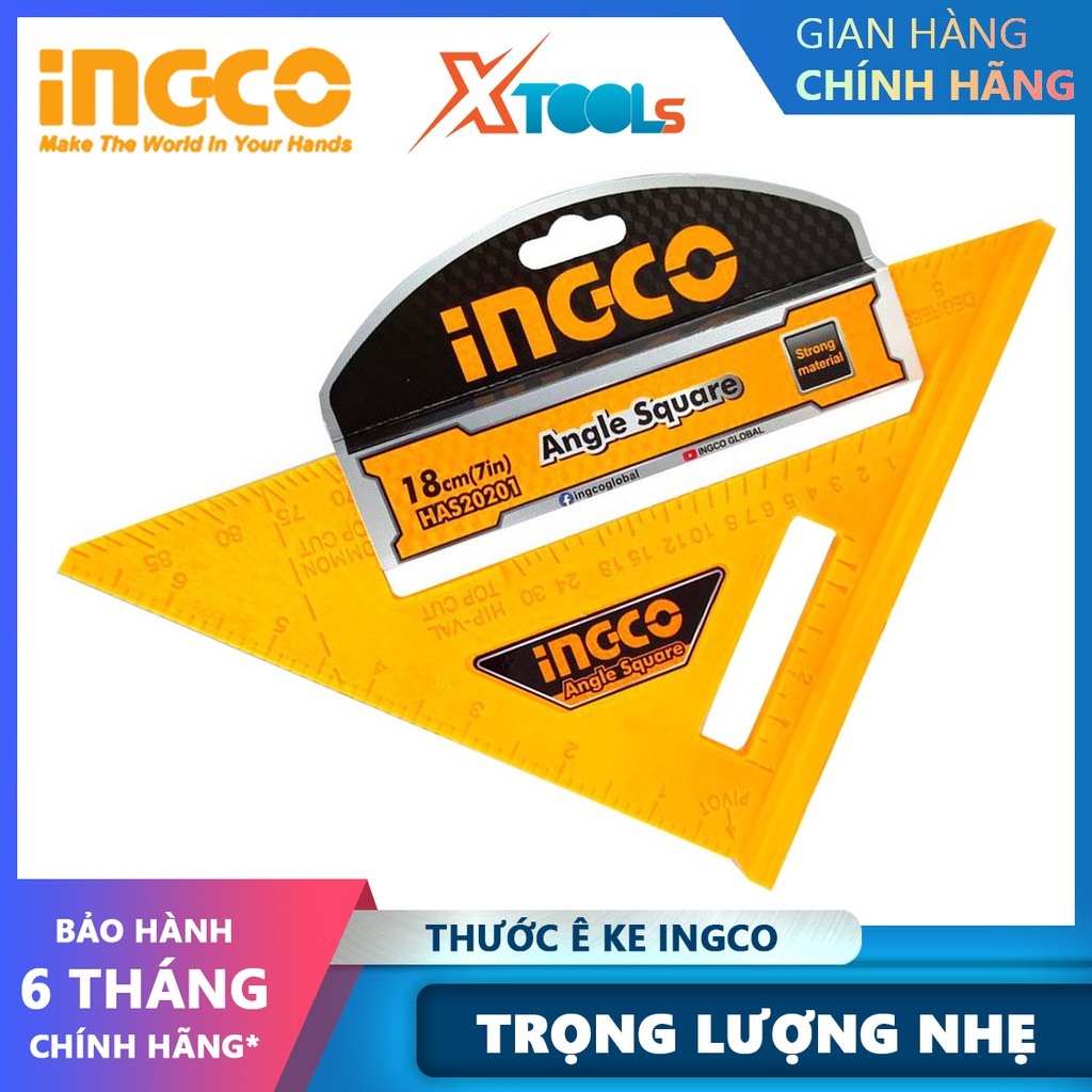 Thước ê ke INGCO HAS20201 | Thước đo góc vuông kích thước 7 inch * 7 inch chất liệu ABS, đơn vị inch để đo góc vuông vát