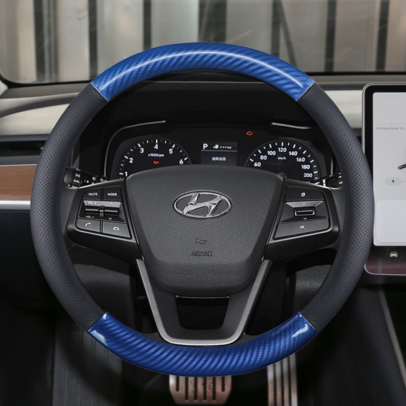 Bọc Vô Lăng Xe Hơi Bằng Da Sợi Carbon Chống Trượt 38cm Cho Hyundai i30 kona i10 i35 elantra santa fe