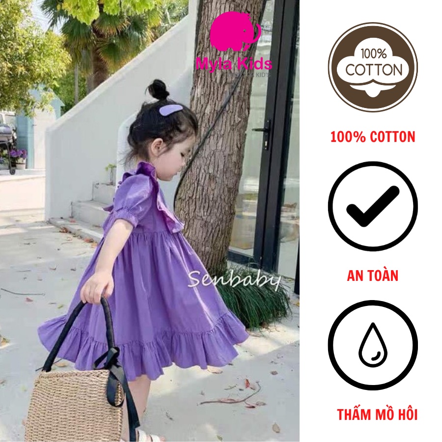 Váy công chúa bé gái màu tím violet, váy babydoll dáng xòe ngắn tay cho bé 1-2-3-4-5-6-7-8-9-10 tuổi - kèm ảnh thật Myla