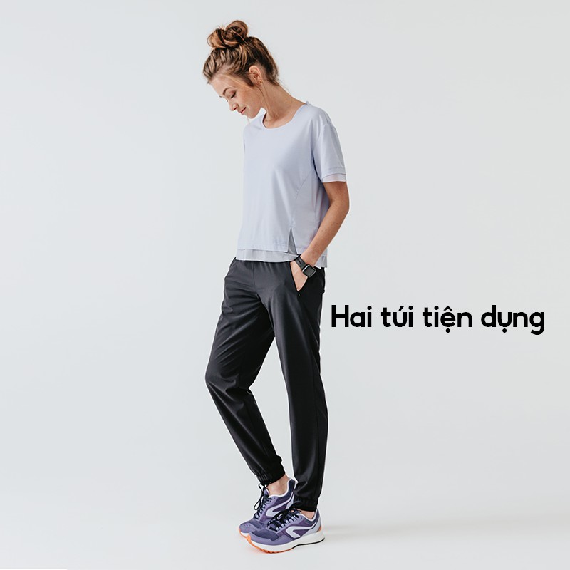 Quần dài chạy bộ cho nữ KALENJI Run Dry có túi - Đen