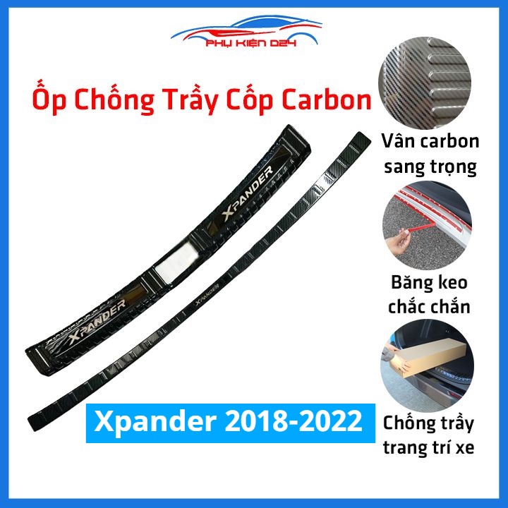 Ốp chống trầy cốp Xpander 2018-2019-2020-2021-2022 thép không gỉ vân Cacbon bảo vệ xe chống va đập