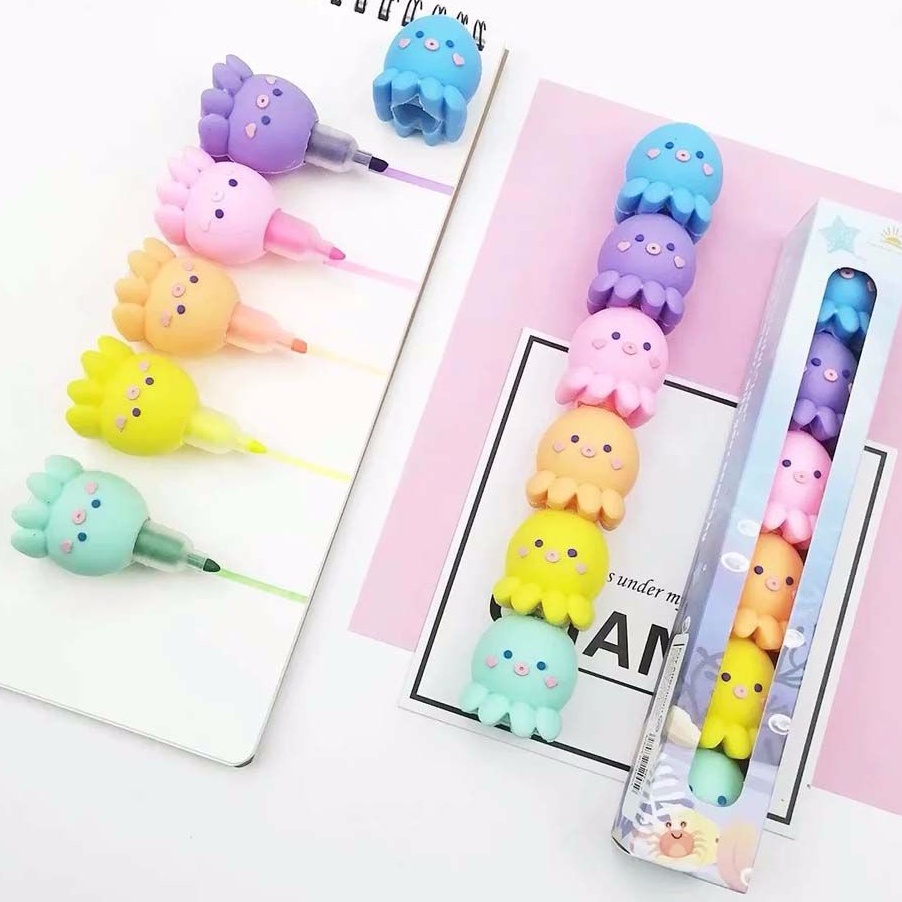 Set gồm 6 cây bút dạ quang bò sữa dễ thương