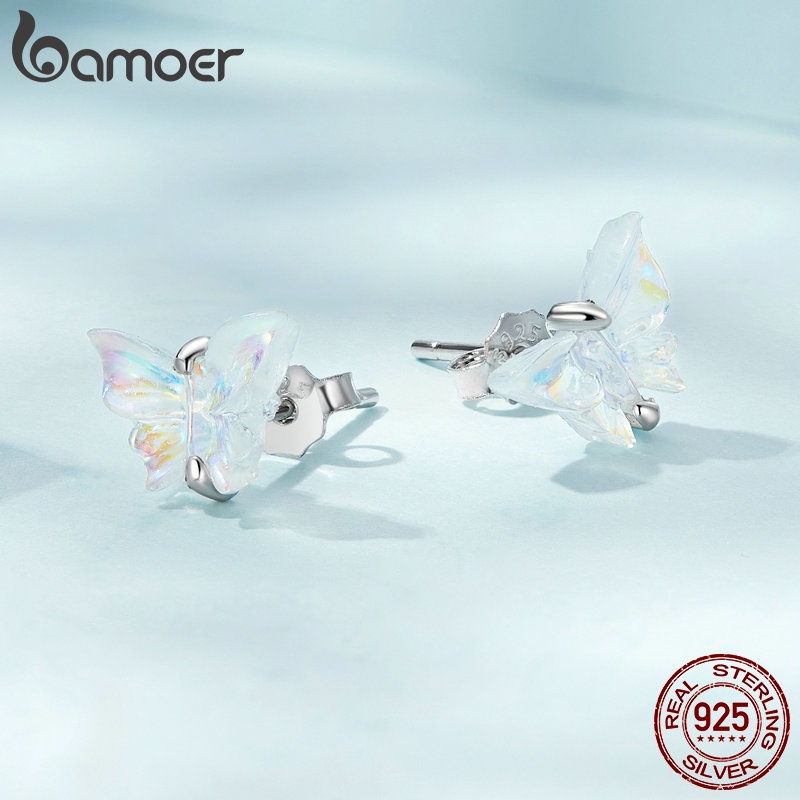 Bông tai nữ BAMOER bạc 925 hình cái nơ nhiều màu sắc