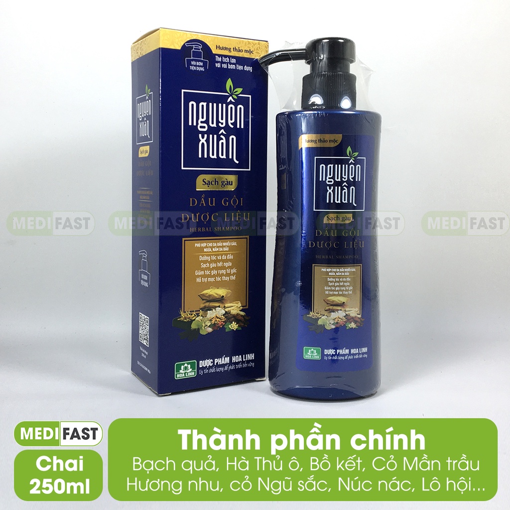 Dầu gội Nguyên xuân giảm gàu chai 250ml hết ngứa do gầu, ngăn ngừa tóc gãy rụng, khô xơ thành phần hà thủ ô thảo dược