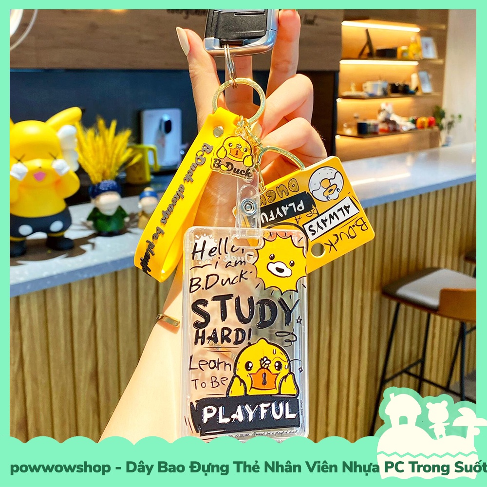 [Sẵn VN - Hỏa Tốc] Dây Móc Khóa Bao Đựng Thẻ Nhân Viên Trong Suốt 2 Mặt Nhựa PC Mẫu B.Duck Playfull &amp; Study Hard